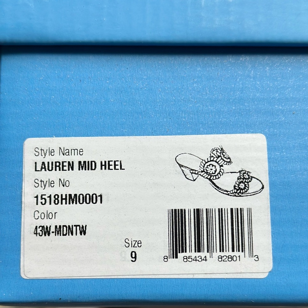 Jack Rogers Navy White Lauren Mid-Heel Sandal 9 Leather Daisy Circles EUC w Box! - Picture 4 of 9